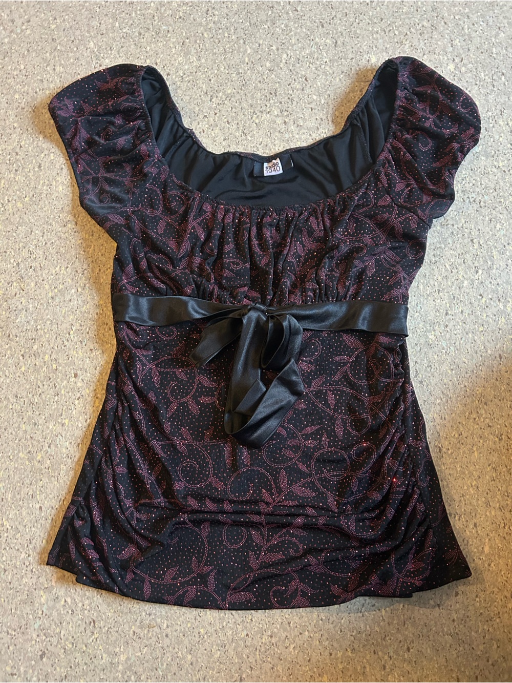 Women’s Black and Burgundy Sparkle Empire-Waist Top